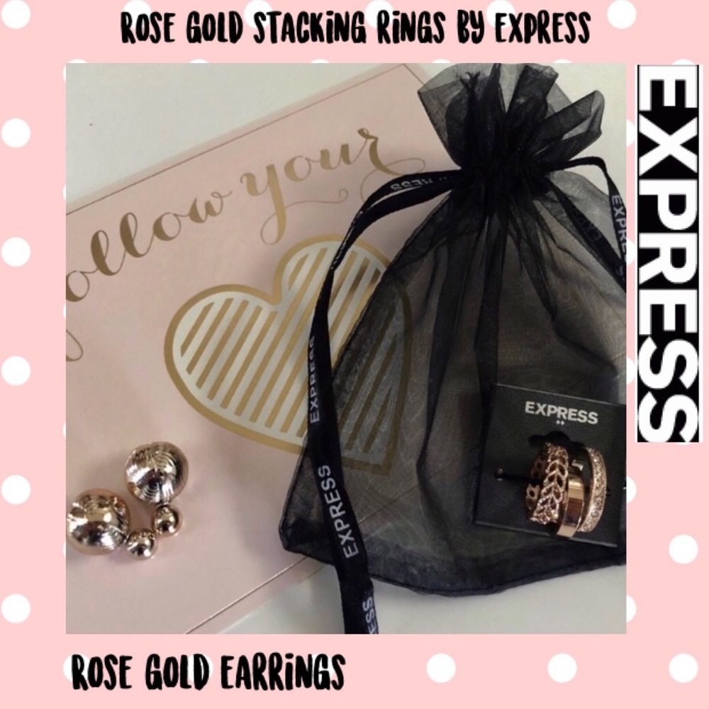NWT EXPRESS ROSE GOLD RINGS & ROSE GOLD EARRINGS - Picture 8 of 8